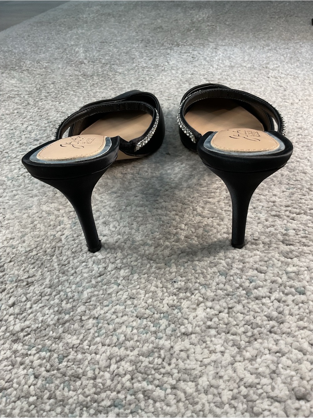 Jewel Badgley Mischka Jan Black Satin Rhinestone Mule Pumps Heels Size 7.5 (NIB) - Picture 6 of 15